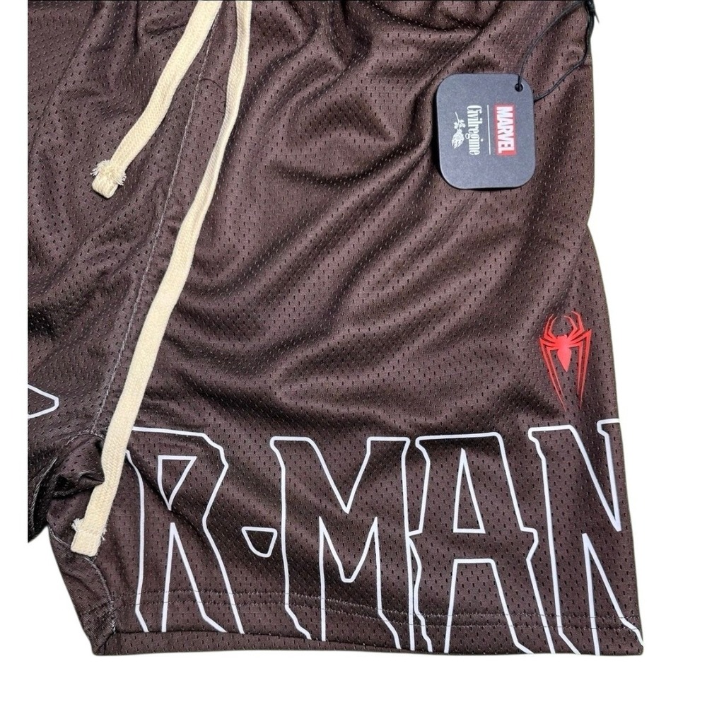 Civil Regime x Marvel Mens Spiderman Mesh Shorts Brown 2XL Heavyweight NWT RARE - Picture 3 of 8